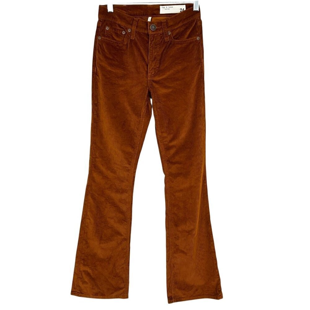 Rag & Bone Peyton Mid Rise Bootcut Pants Corduroy Gold Brown Size 24 - Picture 1 of 12